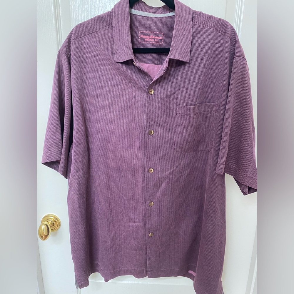 Tommy Bahama Short-Sleeve Button-Down 100% Silk Shirt in Mauve Purple